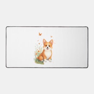 Alfrombrillas De Escritorio Perro Akita con flor y camiseta con mariposa