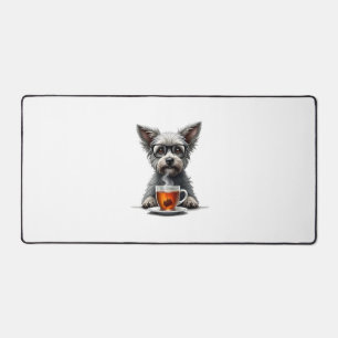 Alfrombrillas De Escritorio Perro Antiguo Sosteniendo Té con Gafas Ilustración