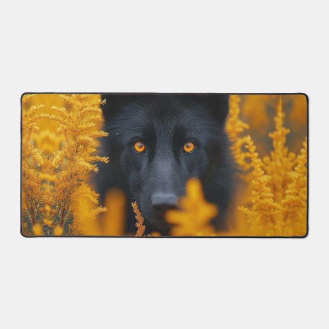 Alfrombrillas De Escritorio Perro negro con ojos de oro asombrosos (Anverso)