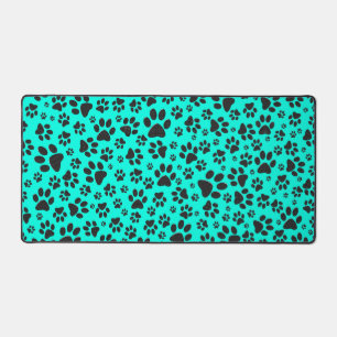 Alfrombrillas De Escritorio Perro Paws Black and White Polka Dot en cian vivo