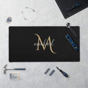 Alfrombrillas De Escritorio Persona personalizada con monograma negro