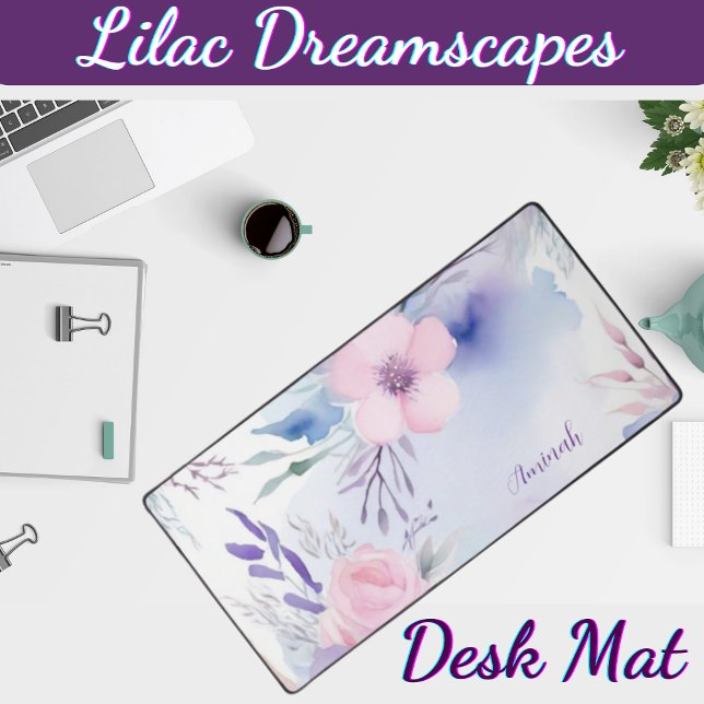 Alfrombrillas De Escritorio Personalizable Lilac Dreamscapes ( Elevate your study space with the Lilac Dreamscapes Customizable Desk mat!)