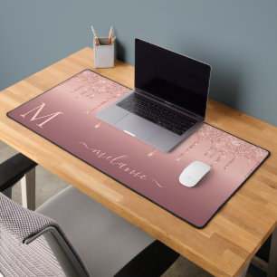 Alfrombrillas De Escritorio Personalización Nombre Carta Rosa Purpurina de oro