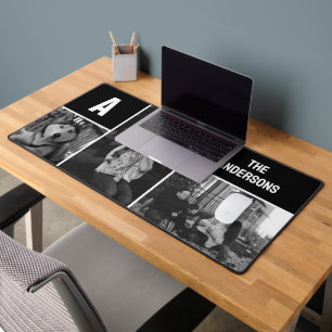 Alfrombrillas De Escritorio Personalizado 3 Collage de fotos Monograma Negro