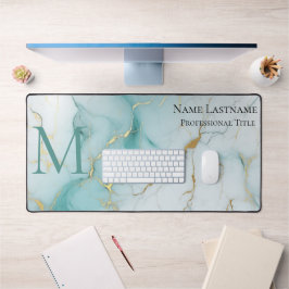 Alfrombrillas De Escritorio Personalizado Elegante Monograma Aqua Marble