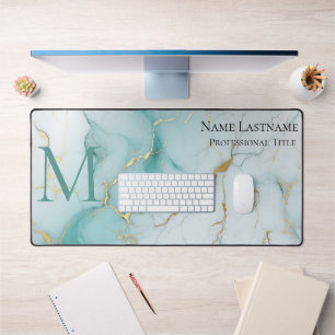 Alfrombrillas De Escritorio Personalizado Elegante Monograma Aqua Marble