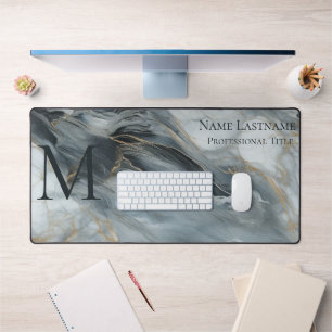 Alfrombrillas De Escritorio Personalizado Elegante Monograma Gris Azul Mármol 