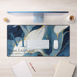 Alfrombrillas De Escritorio Personalizado Elegante Monograma Marina Azul Mármo