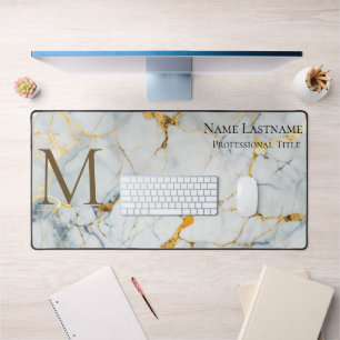 Alfrombrillas De Escritorio Personalizado Elegante Monograma Mármol blanco de 