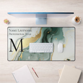 Alfrombrillas De Escritorio Personalizado Elegante Monograma Oro Verde Mármol