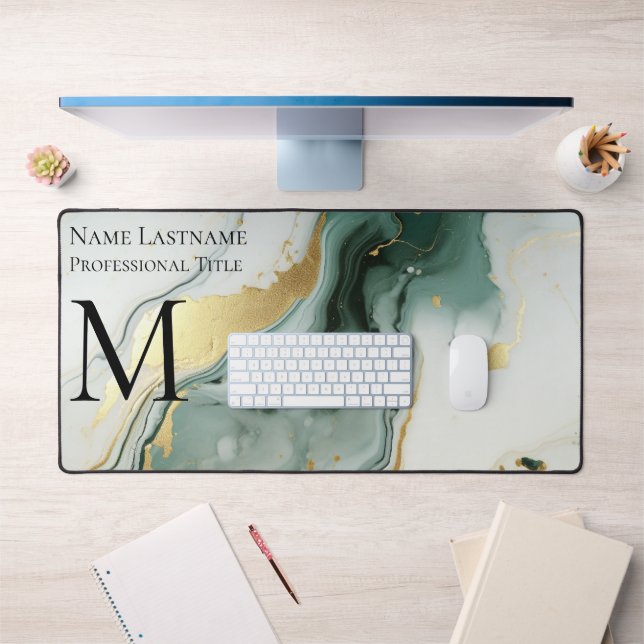 Alfrombrillas De Escritorio Personalizado Elegante Monograma Oro Verde Mármol  (Oficina 1)