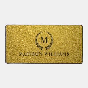 Alfrombrillas De Escritorio Personalizado Monograma Negro y Dorado con Brillo