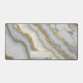 Alfrombrillas De Escritorio Piedra lunar líquida blanca y dorada personalizada