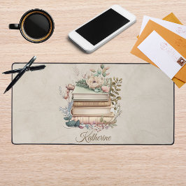 Alfrombrillas De Escritorio Pila de libros boho elegante floral nombre