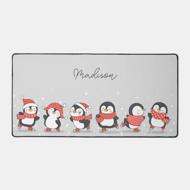 Alfrombrillas De Escritorio Pingüinos de patinaje de nombre personalizado (Anverso)