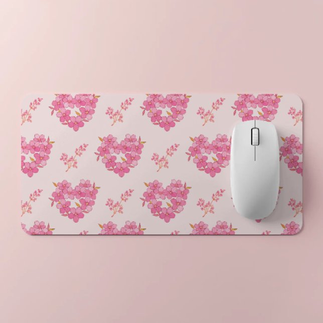 Alfrombrillas De Escritorio Pink Floral Hearts Pattern Desk Mat (Subido por el creador)