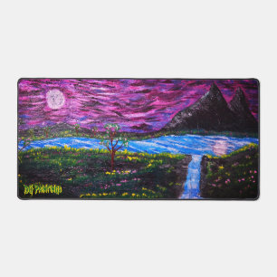 Alfrombrillas De Escritorio Pinturas DG Cascada bajo un cielo púrpura iluminad