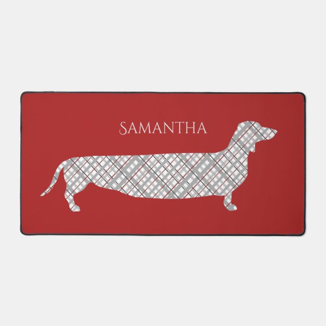 Alfrombrillas De Escritorio Plaid Dachshund on Red Personalised (Anverso)