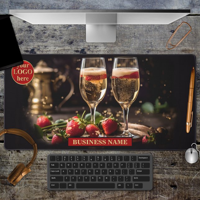 Alfrombrillas De Escritorio Planificador de eventos o Caterer Champagne (Desk mat featuring a festive illustration of champagne and strawberries. Nice for an event planner)