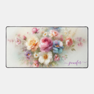 Alfrombrillas De Escritorio Plantilla de Acuarela Aquarellada Floral con Nombr