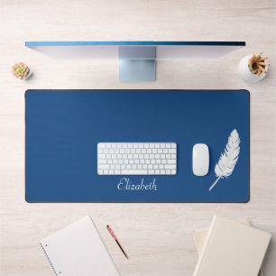 Alfrombrillas De Escritorio Pluma Blanca de Cisne y Caligrafía sobre Azul Lago
