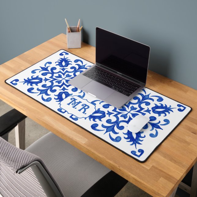 Alfrombrillas De Escritorio Portuguese Blue Tile Monogram  (Oficina 2)