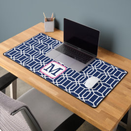 Alfrombrillas De Escritorio Preppy Navy Blanco Patrón de Octágono / Monograma 