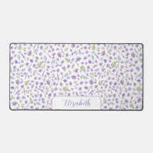 Pretty Waercolor Wildflowers White Large Desk Mat