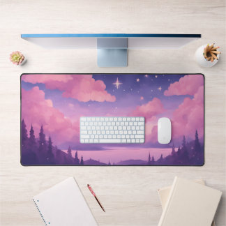 Alfrombrillas De Escritorio Púrpura Rosa Whimsical Kawaii Nubes Mousepad