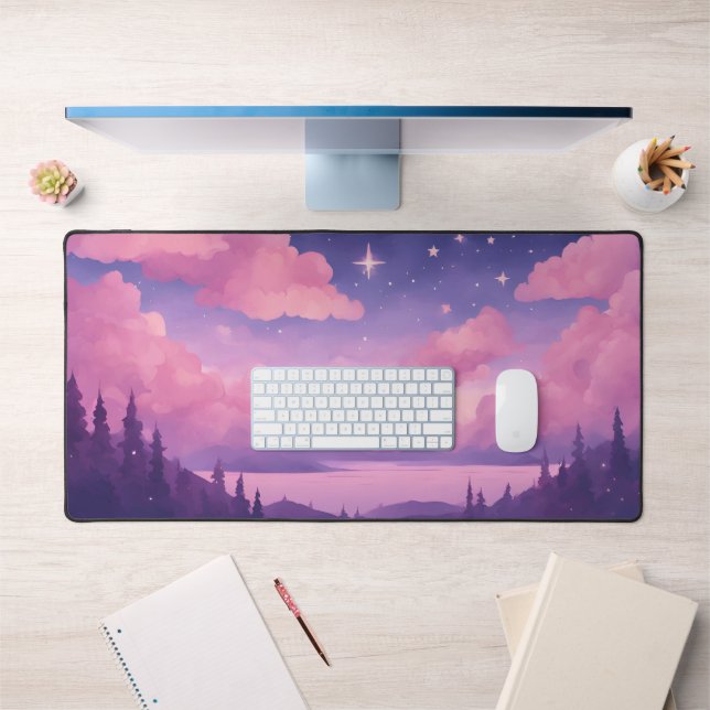 Alfrombrillas De Escritorio Púrpura Rosa Whimsical Kawaii Nubes Mousepad (Oficina 1)