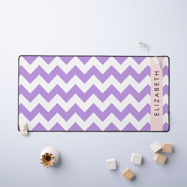 Alfrombrillas De Escritorio Púrpura Zigzag, Púrpura Chevron, Tu Nombre (Mesa para niños)