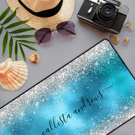 Alfrombrillas De Escritorio Purpurina de imitación de plata azul