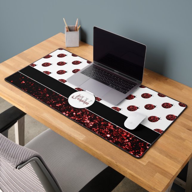 Alfrombrillas De Escritorio Purpurina de imitación rojo oscuro rompe Monograma (Oficina 2)