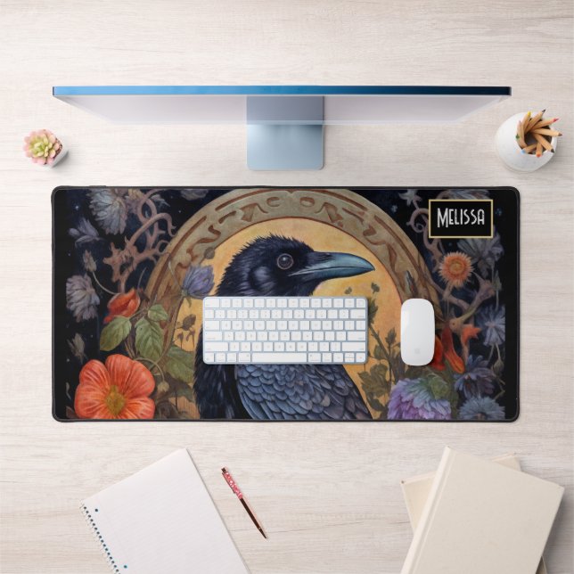 Alfrombrillas De Escritorio Raven negro con flores de diseño gótico (Oficina 1)