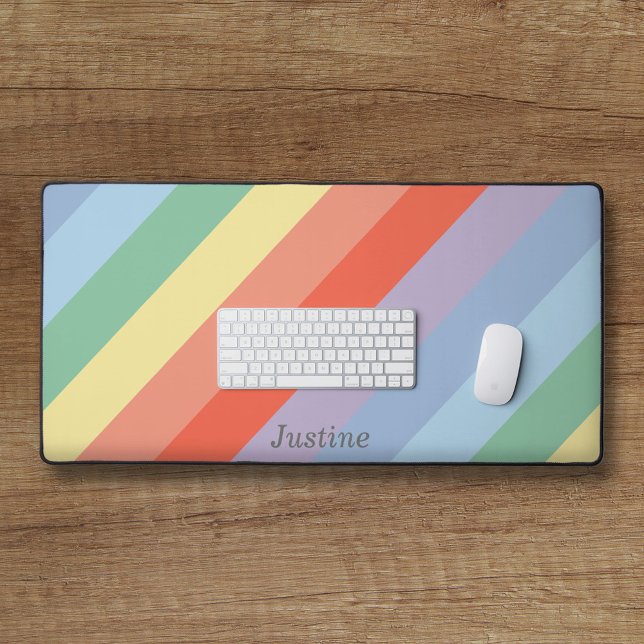 Alfrombrillas De Escritorio Rayas diagonales del arcoiris pasteles (Pastel Rainbow Diagonal Stripes Desk Mat)