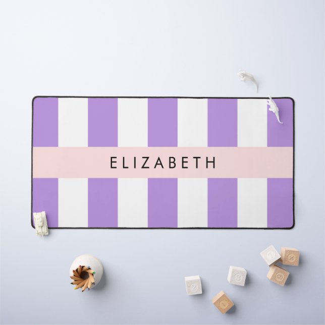Alfrombrillas De Escritorio Rayas púrpuras, patrón rayado, líneas, nombre (Mesa para niños)