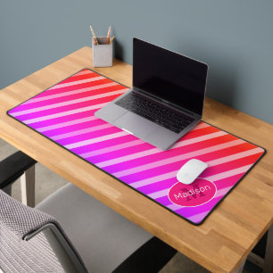Alfrombrillas De Escritorio Rayas retro de naranja rosa neón geométrico Monogr