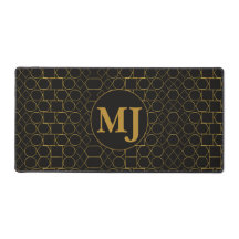 Regalo de monograma geométrico dorado negro person