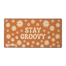 Retro Beige Daisies Stay Groovy Brown Script Name