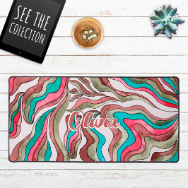 Alfrombrillas De Escritorio Retro Groovy Hot Pink Burgundy Wavy Script Name