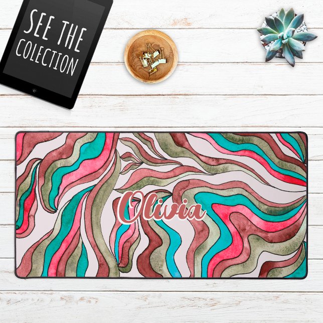 Alfrombrillas De Escritorio Retro Groovy Hot Pink Burgundy Wavy Script Name (Subido por el creador)