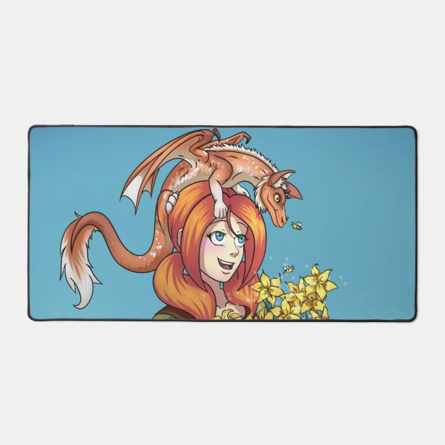 Alfrombrillas De Escritorio Reuniendo flores con un dragón (Anverso)