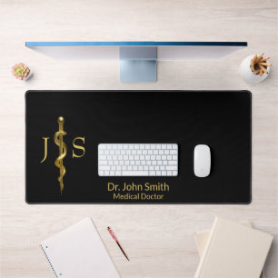 Alfrombrillas De Escritorio Rod of Asclepius Classy Medical Gold sobre blanco