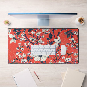 Alfrombrillas De Escritorio Rojo Floral de Folk de Invierno Índigo Patrón de N