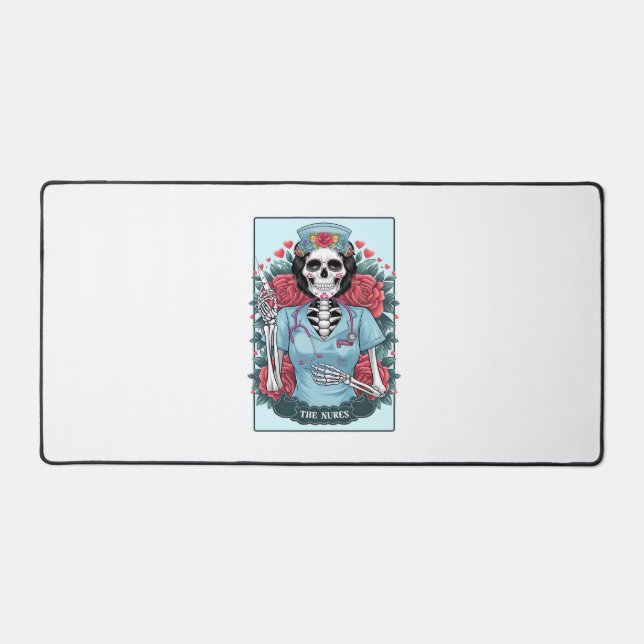 Alfrombrillas De Escritorio Rosa floral Skeleton Enfermera Tarot Card Hallowee (Anverso)