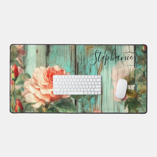 Alfrombrillas De Escritorio Rosa Personalizada y Rústico Turquesa (Teclado y ratón)