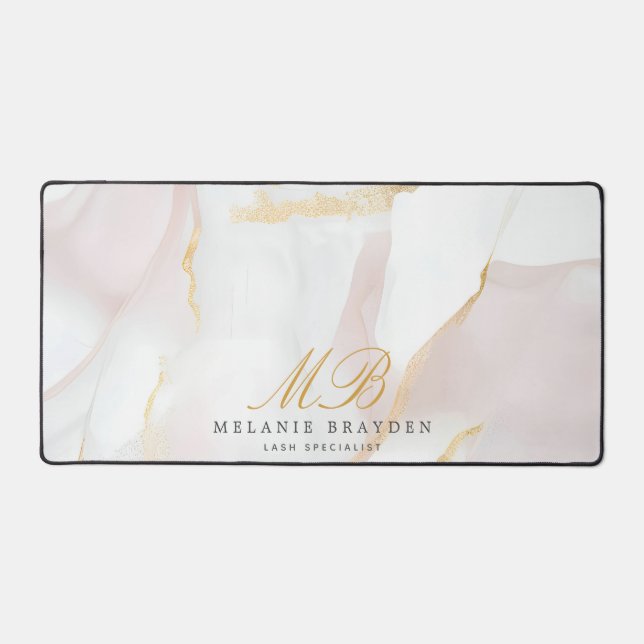 Alfrombrillas De Escritorio Rose Gold Blush Pink Marble Monogram (Anverso)