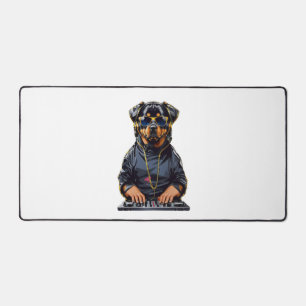 Alfrombrillas De Escritorio rottweiler Dog Dj con tortugas y audífonos