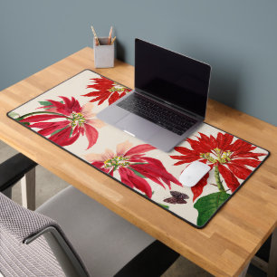 Alfrombrillas De Escritorio Ruido Rojo Acuarela Poinsettia Verdor Floral