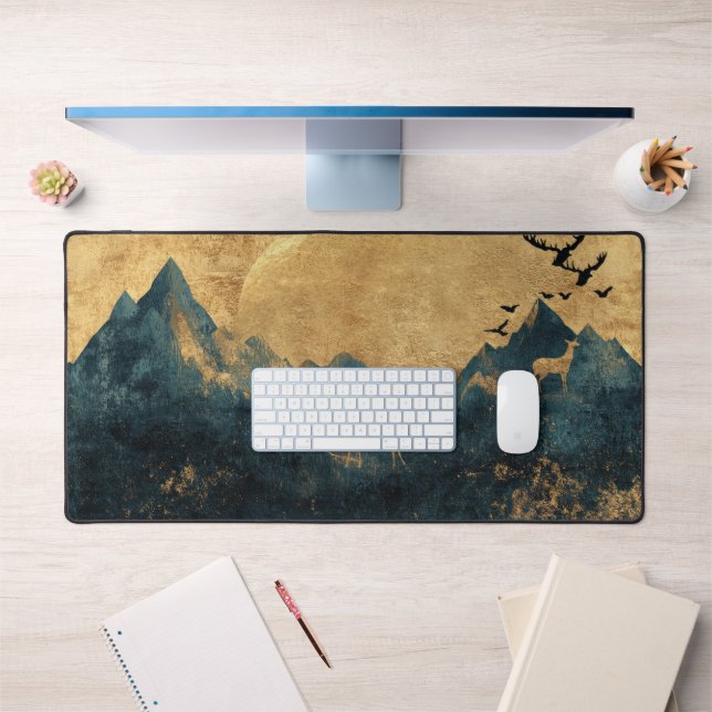 Alfrombrillas De Escritorio Rustic Gold & Navy Mountain Desk Mat (Oficina 1)